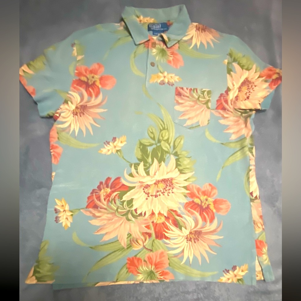 Vintage Polo Ralph Lauren Size Large Slim fit Floral Print Sage Color weathered